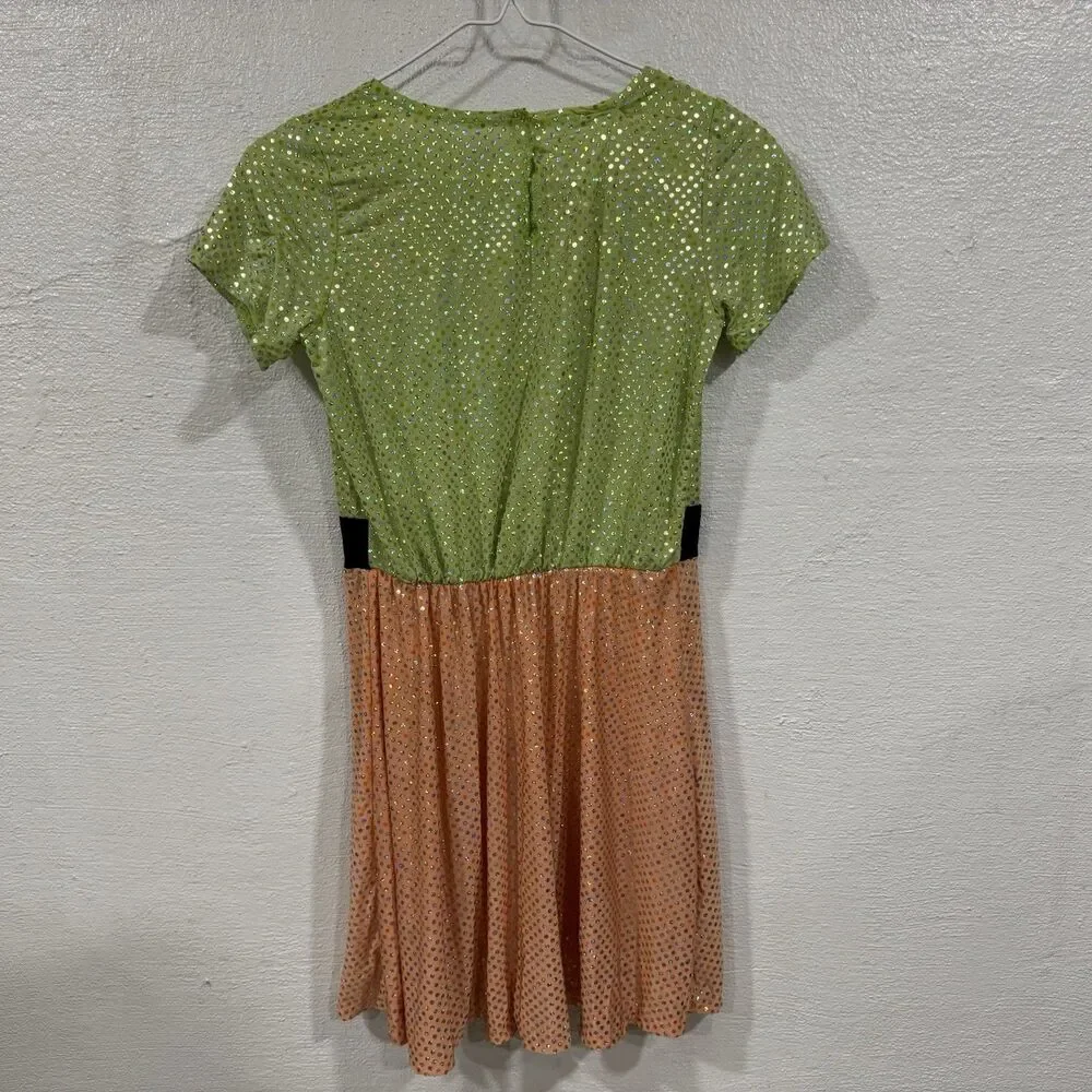 Ruby's JoJo Lime Green & Peach Sequin Colorblock Fit & Flare Knee Length Large